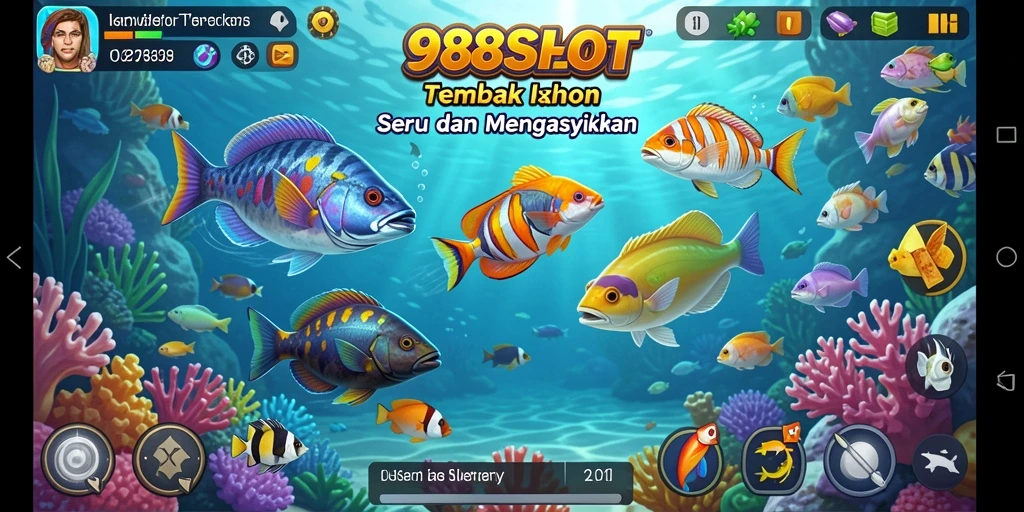 Tampilan gameplay 988SLOT dengan aksi Tembak Ikan yang seru.