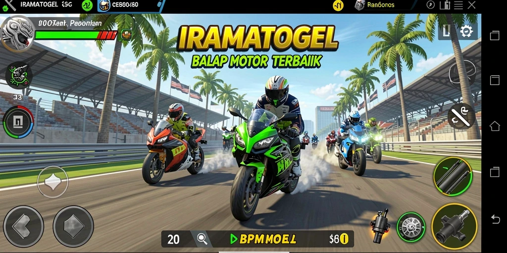 Tampilan gameplay seru dalam <strong>IRAMATOGEL</strong> dengan balapan motor yang kompetitif.
