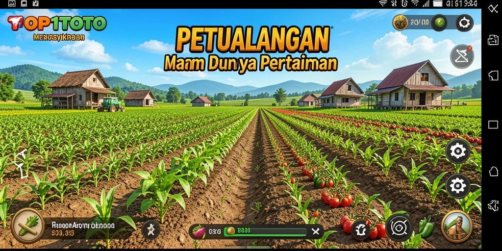 Tangkapan layar gameplay TOP1TOTO menampilkan aktivitas bertani yang seru dan interaktif.