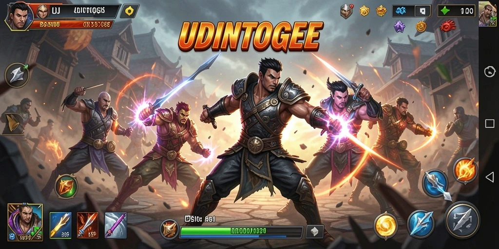 Screenshot gameplay menunjukkan karakter bertarung di arena yang dinamis.
