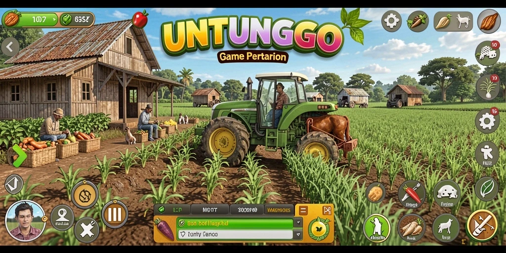 Tampilan gameplay UNTUNGGO yang menampilkan aktivitas bertani yang menyenangkan.