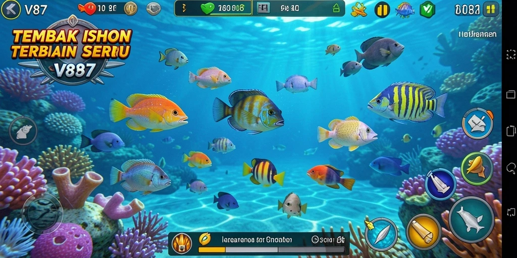 Gameplay V87 yang menampilkan serunya menembak ikan.